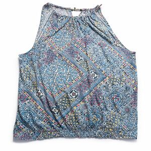 Chaps Denim Sleeveless Boho Print Top XL Cotton